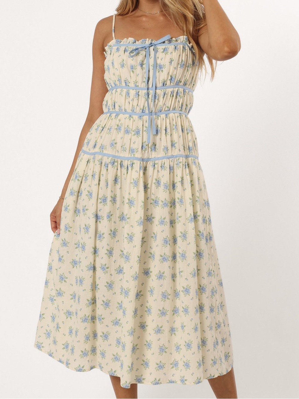 Petal & Pup Felicity Midi Dress Ivory Blue Cottagecore Prairie Floral Medium - Picture 1 of 9
